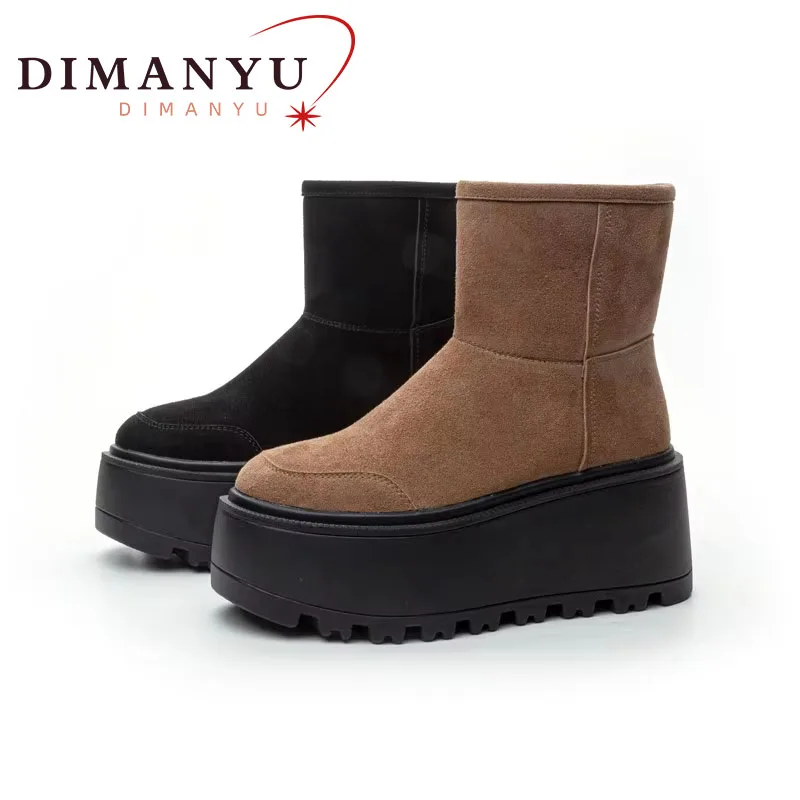 

DIMANYU Snow Boots Women's Genuine Leather 2024 Futumn New Thick Sole 8cm Female Ankle Boots Fashion Warm Knight Boot