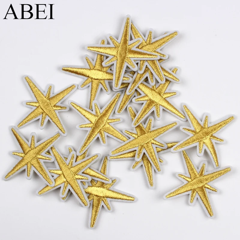 10pcs Embroidery Gold Silver Star Patches Iron On Stickers DIY Clothes Bags Badge Sewing Clothing Jeans Coats Pants Appliques