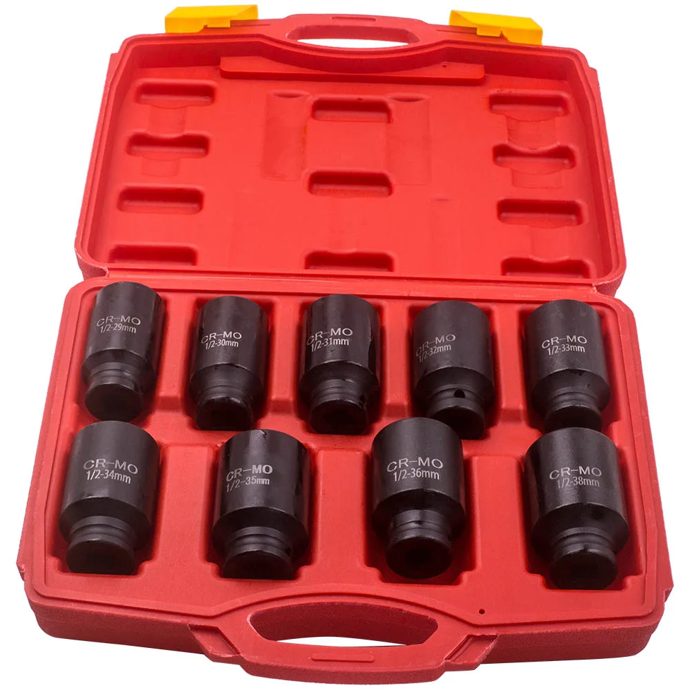 

MaXpeedingrods 9 Pcs Deep Impact Socket Kit 1/2" Drive Metric Axle Hub Nut Socket 29mm-38mm Tools Set