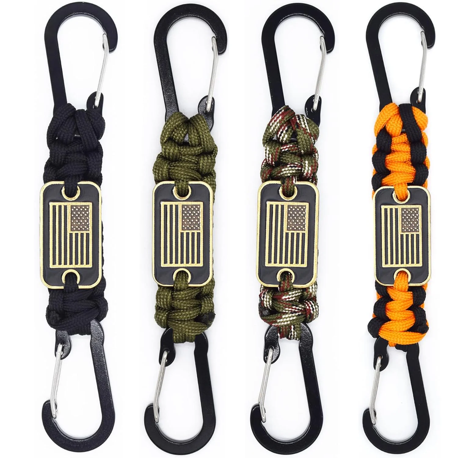 Paracord Keychain with USA Flag Carabiner Key Chain Clip Braided Lanyard Utility Ring Hook for Outdoor Camping Hiking