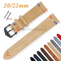 20mm 22mm Suede Leather Strap Vintage Handmade Stitching WatchBand for Samsung Watch 5 4 3 45mm Men Women Replacement Wristband