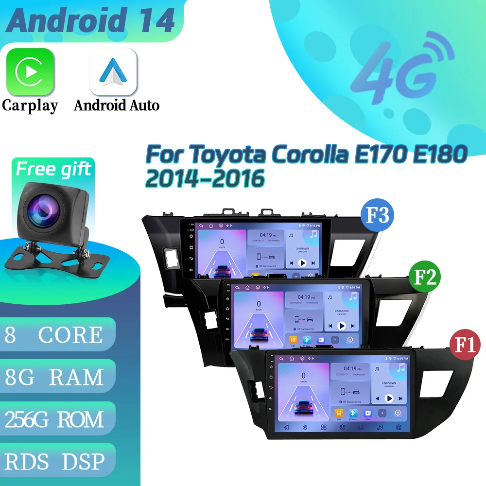 Android 14 For Toyota Corolla E170 E180 2014-2016 Car Radio Navigation 4G GPS Multimedia Wireless Apple BT Carplay Screen Stereo