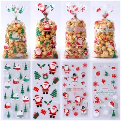 100pcs Father Christmas Candy Bags Clear Cookie Baking Bags DIY Holiday Gift Packaging Supplies