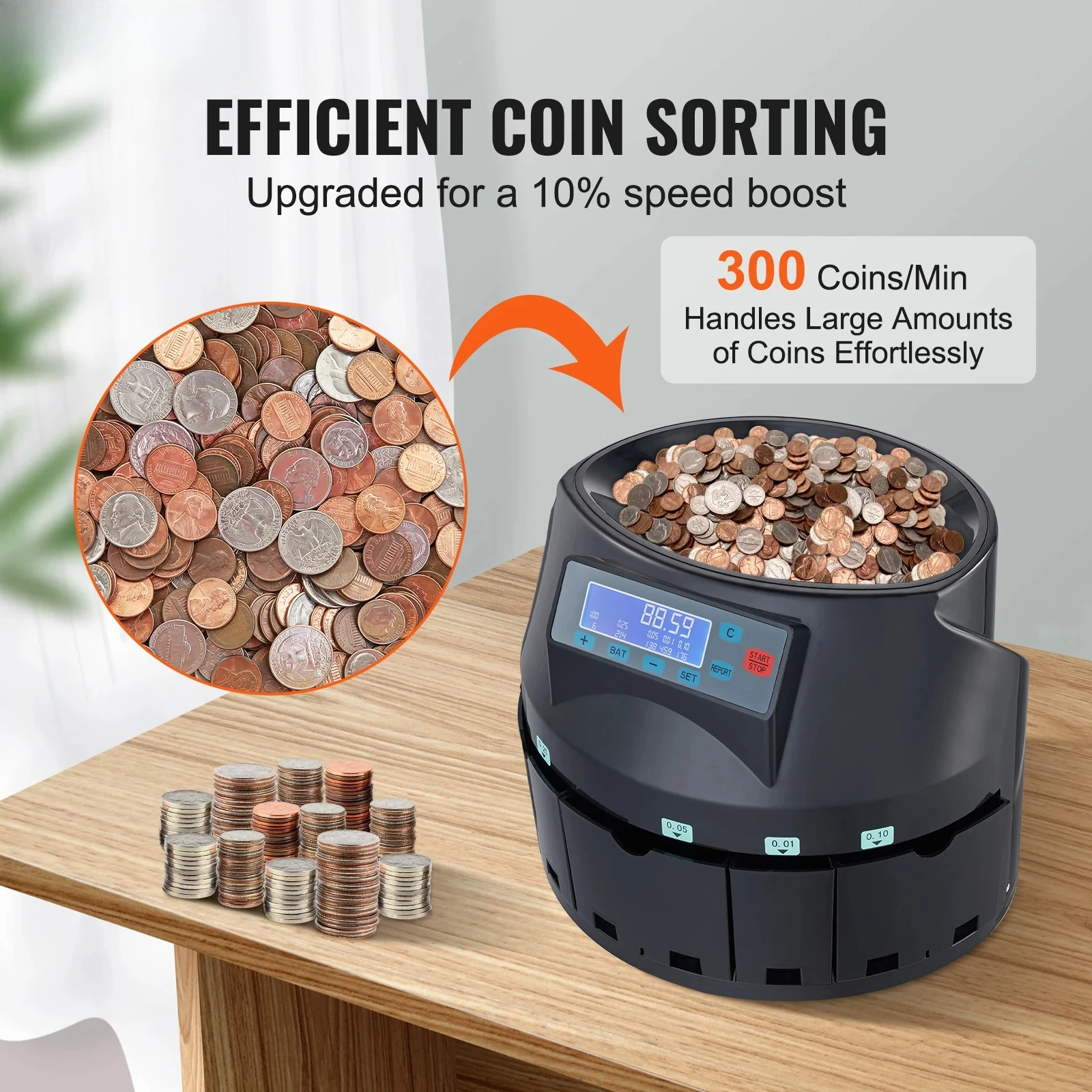 230/300 Coins/Min USD Coin Sorter Counter Professional Electric Automatic Machine LED Display for School Shop Bank Home
