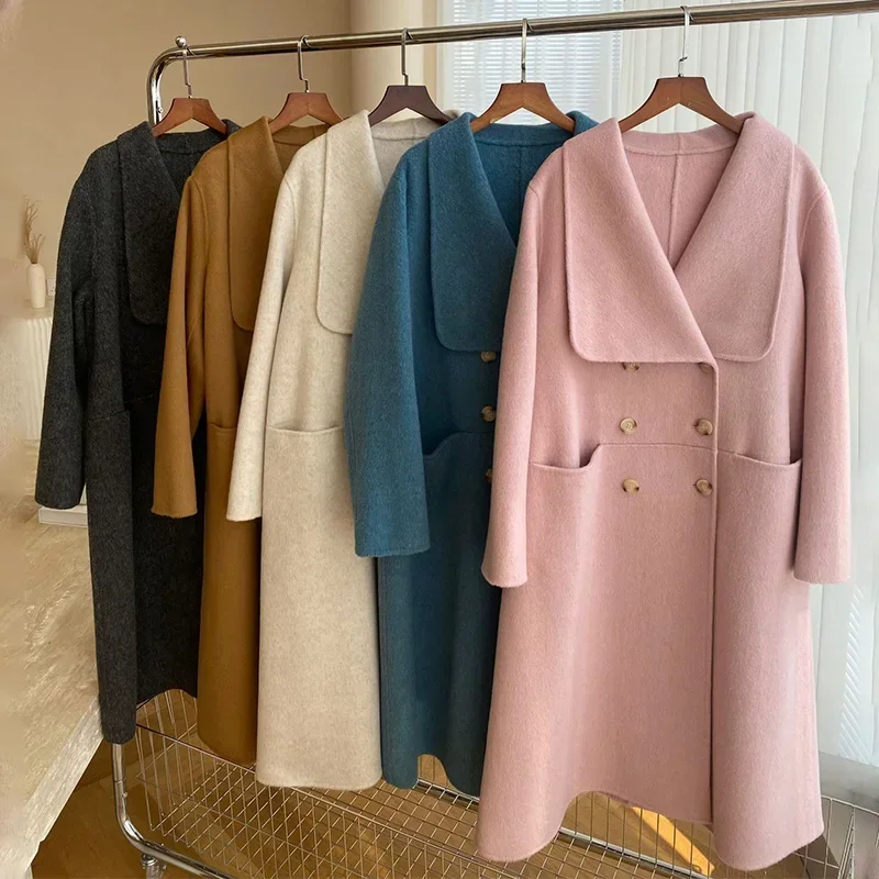 المرأة الألبكة الصوف معطف على الوجهين ، سميكة كبيرة التلبيب ، مزدوجة الصدر ، الكشمير ، المعاطف الصوفية ، الدافئة ، فضفاضة ، الإناث ، الخريف ، الشتاء ، جديد #6