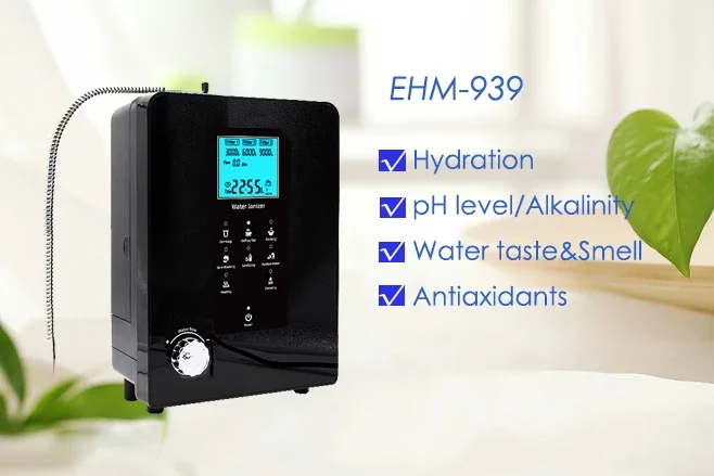 EHM Alkaline water ionizer filter treatment with pH level for drinking with 9 plates