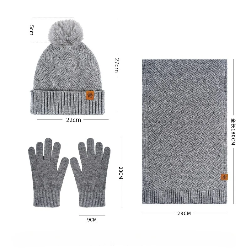 مجموعة الخريف والشتاء المكونة من ثلاث قطع: قبعة نسائية محبوكة ووشاح وقفازات، قبعة متماسكة دافئة مبطنة بالصوف بطبقة مزدوجة #3