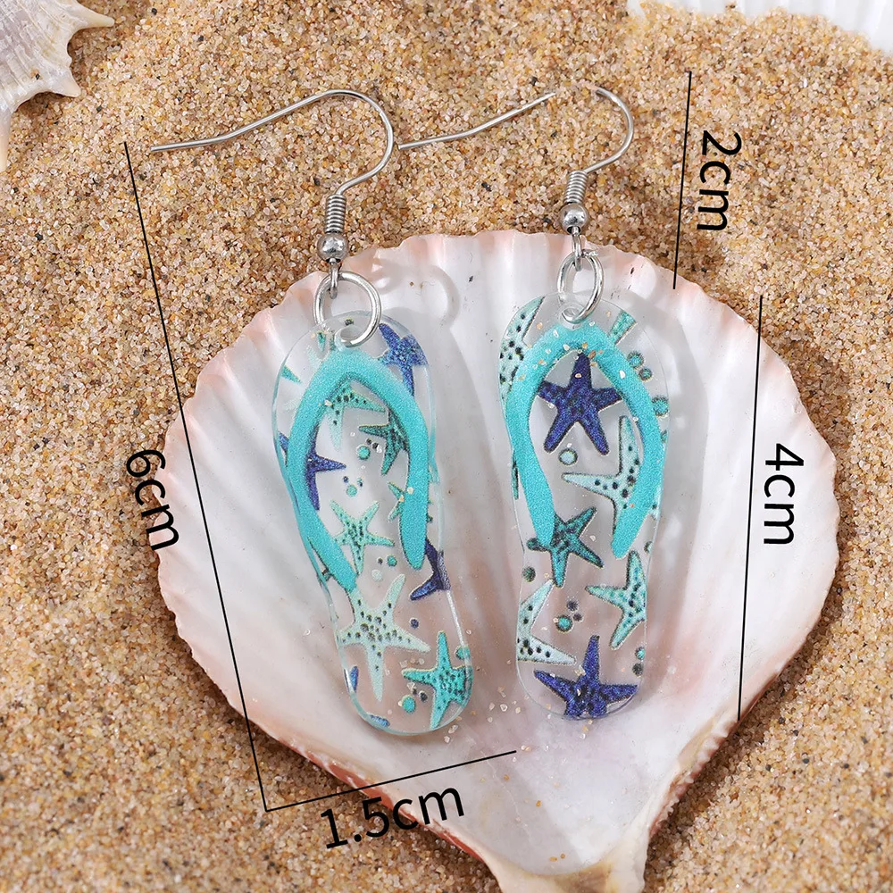 New Ocean Style Blue Sea Star Turtle Slippers Earrings Hawaii Beach Vacations Acrylic Earrings Beach Party Gifts