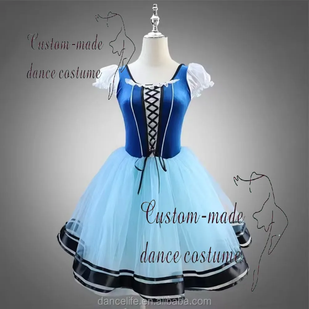 

Classic Beautiful Ballet Costume Dress, Blue Velvet Dance Dress for Stage Performance