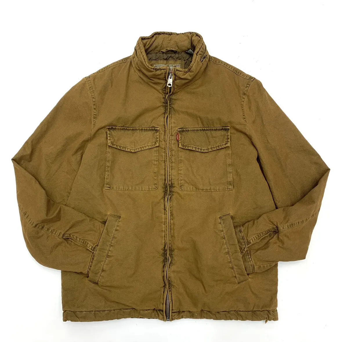 

Fall/Winter Vintage Washed Distressed Outdoor Work Canvas 100% Cotton Jackets for Men Stand Collar Cotton-Padded Quilted Outwear