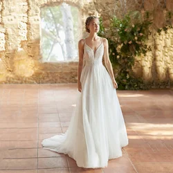 Wholesale Summer Wedding Dress Beach 2024 Bridal Gowns Boho Bride Dresses Lace Sleeveless Wedding Gowns Back Out V Neckline