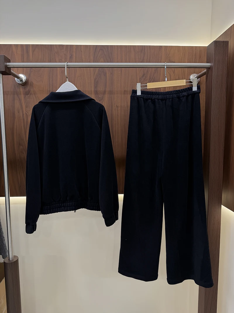 Collared Zip Cargo Jacket & High Waist Wide Leg Pants Two-Piece Casual Set for Women