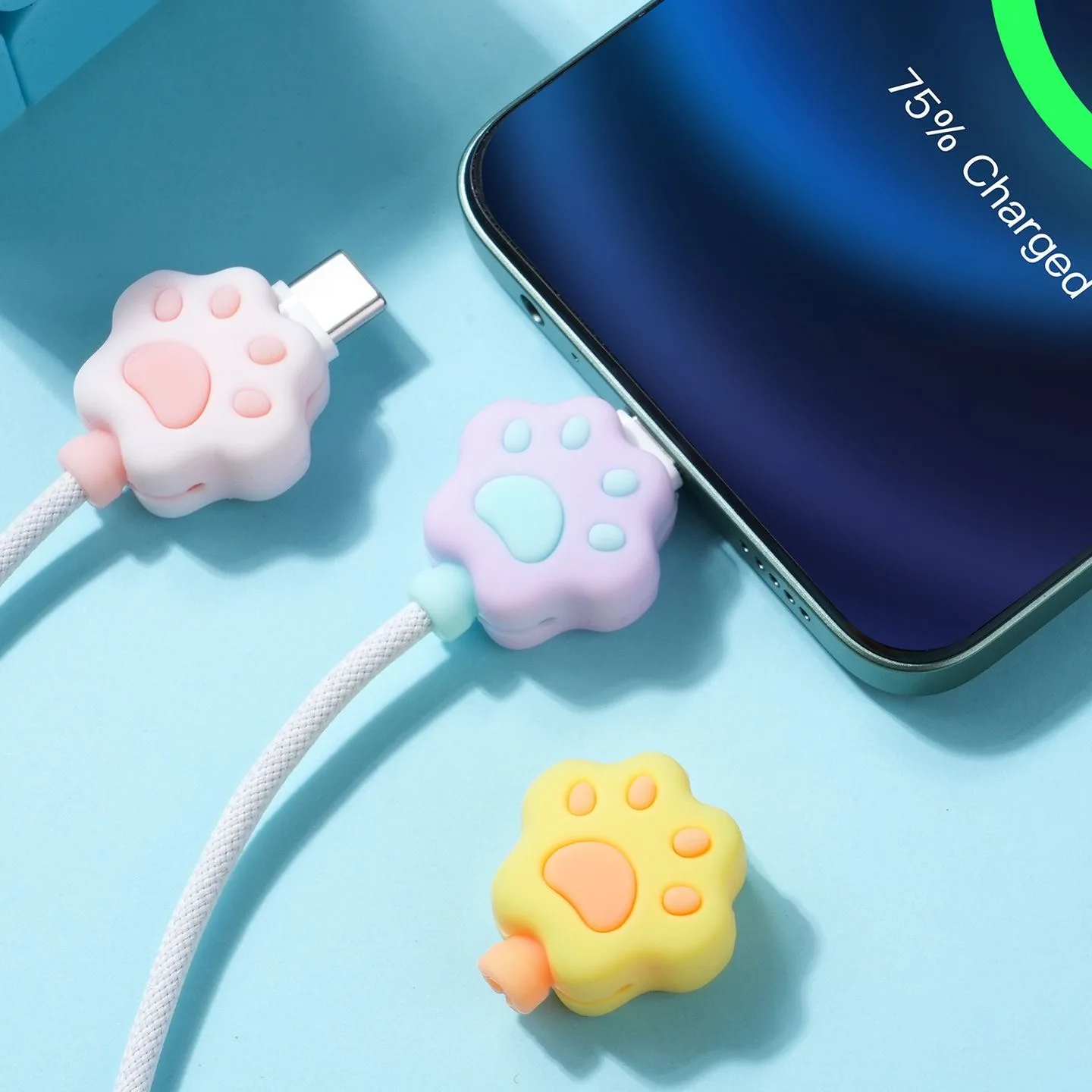 Cute Paw Shape Cable Protector Soft Silicone Charging Cord Saver Anti Break Wire Sleeve Decor Accessory