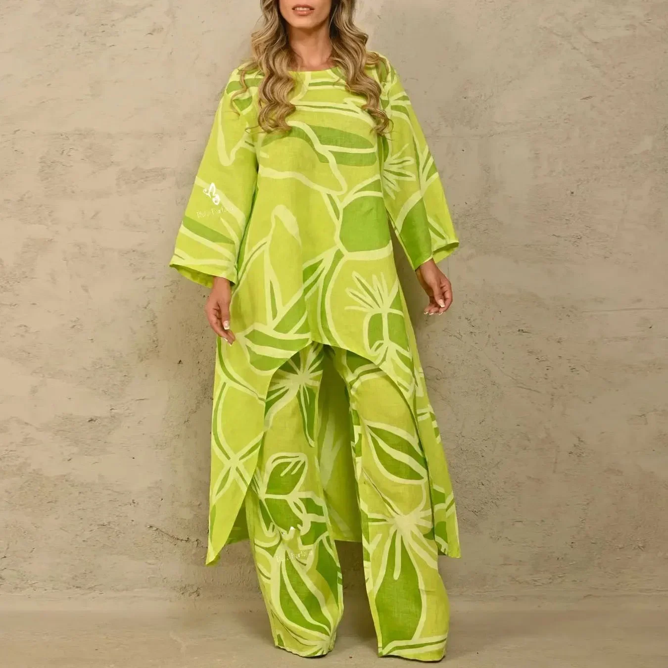 

Spring Two Piece Set Women 2023 Work Wide Leg Pants Set Plus Size Vintage Boho Shirt Dress Casual Loose Work Streetwear Y2k Suit