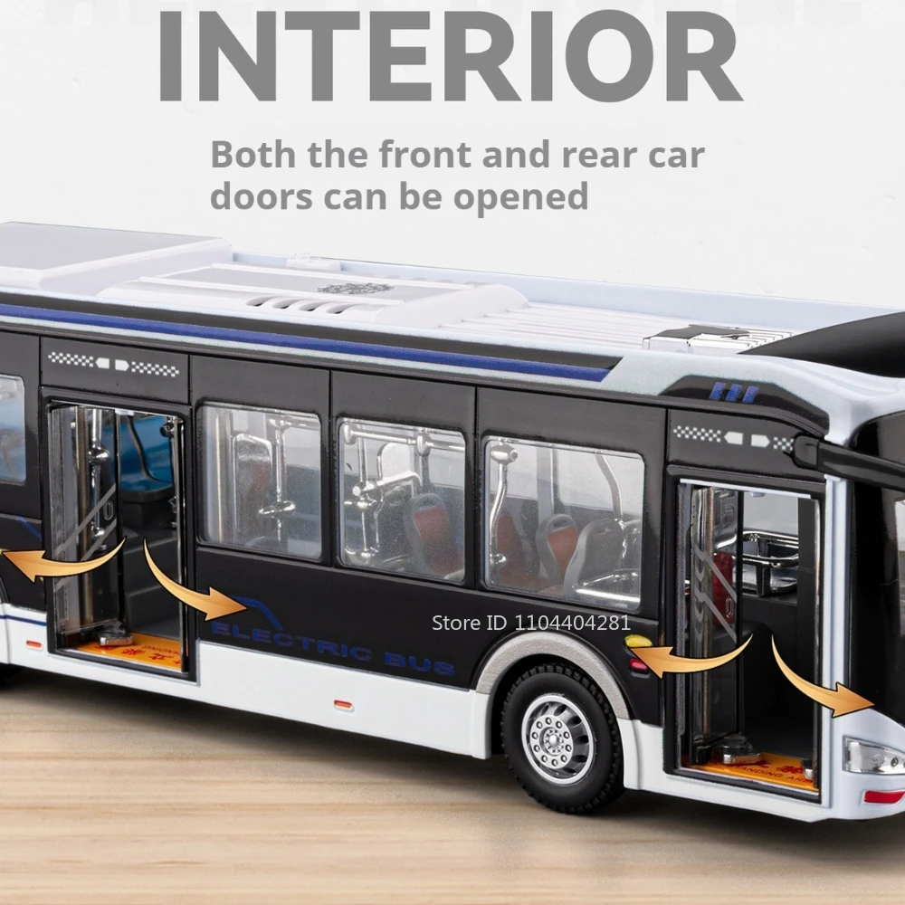 1:42 مقياس جديد حافلة الطاقة دييكاست نماذج سبيكة لعب أبواب السيارات مفتوحة مع ضوء الصوت التراجع المركبات هدية الكريسماس للأطفال