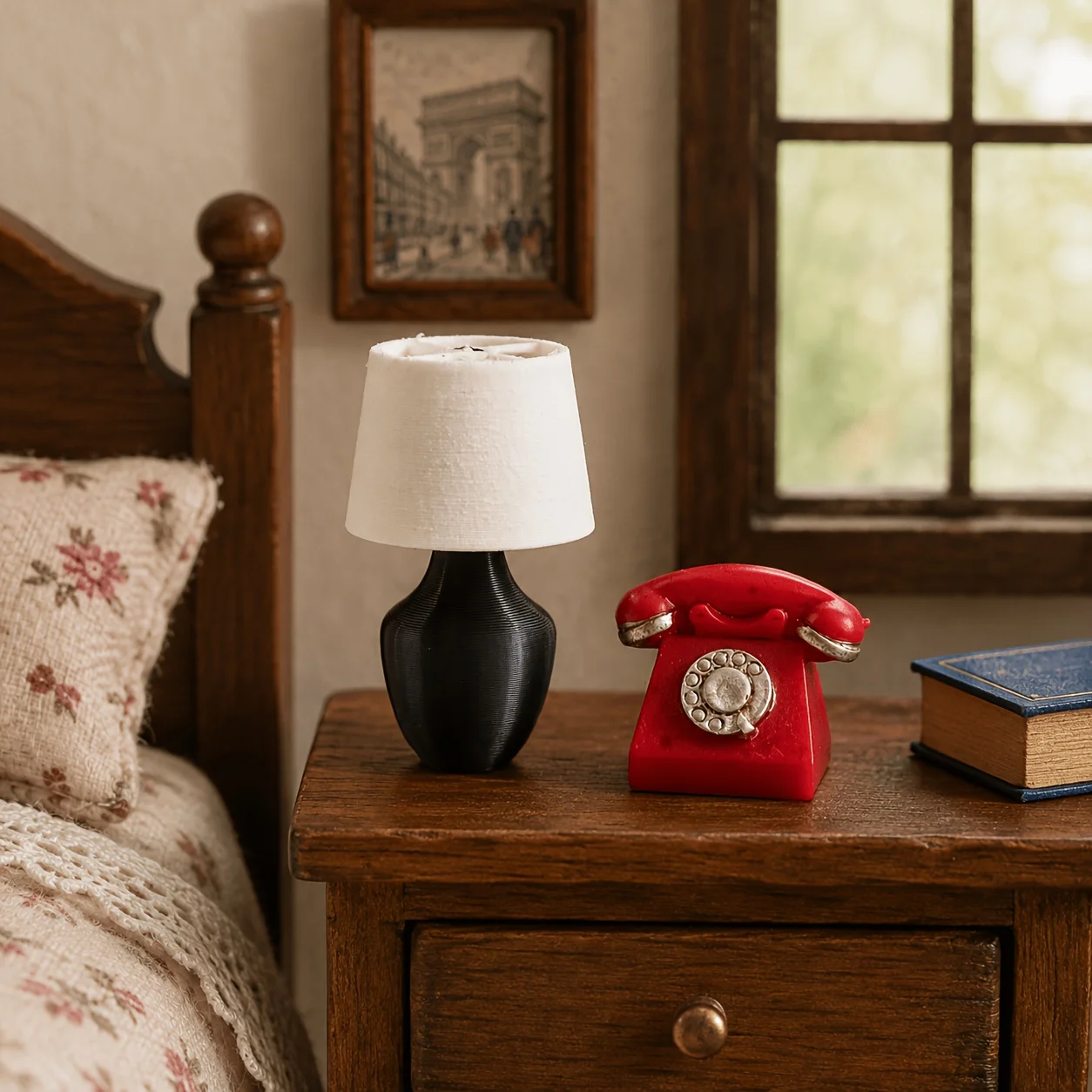 2pc - doll House Desk Lamp and Telephone Model, Suitable for doll House Bedside Table Decoration, Lovers, Christmas Gifts.