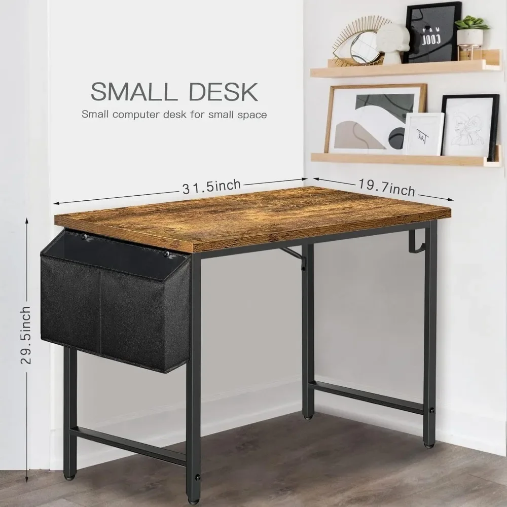 Small Desk for Small Spaces - Student Kids Study Writing Computer Table for Bedroom School Work PC Workstation,Rustic 30 31 Inch