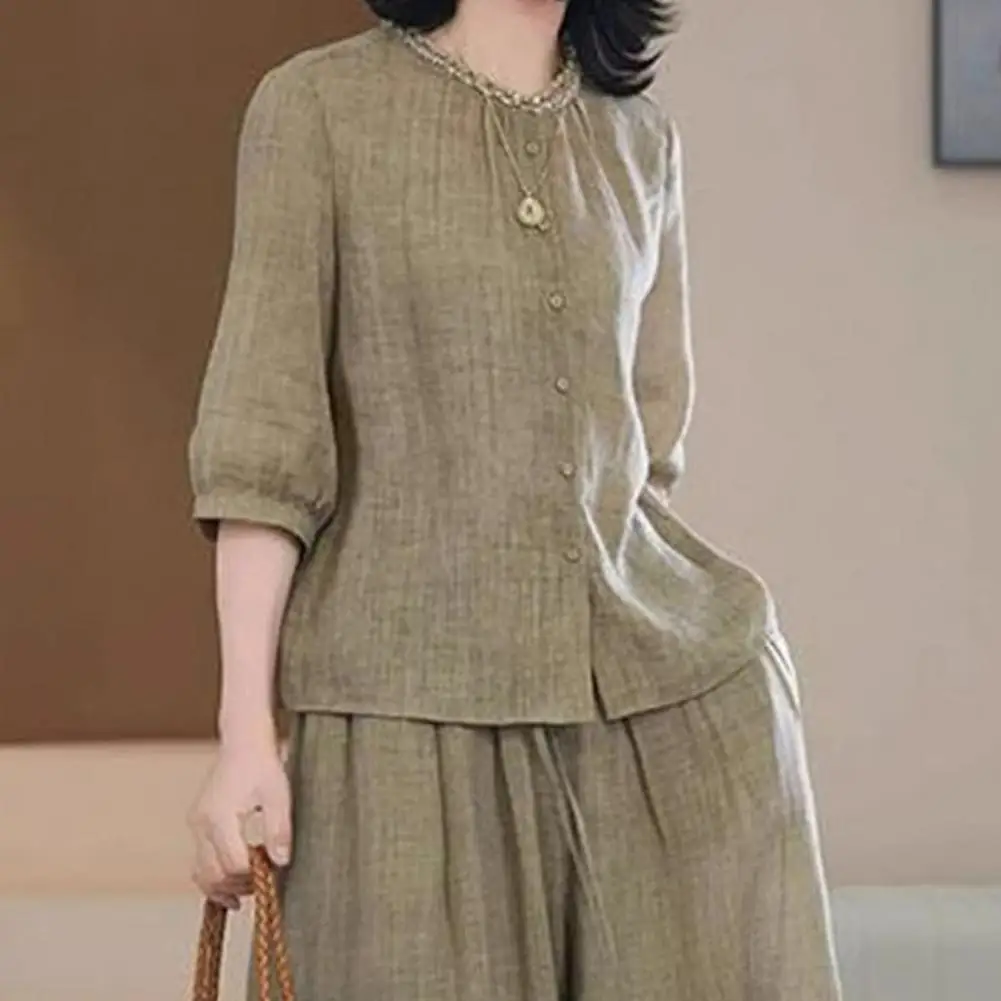 Women 2 Piece Cotton Linen Sets, Plus Size Casual Suit Women Short Sleeve Top And Wide Leg Pants Casual Loose Lounge Outfits