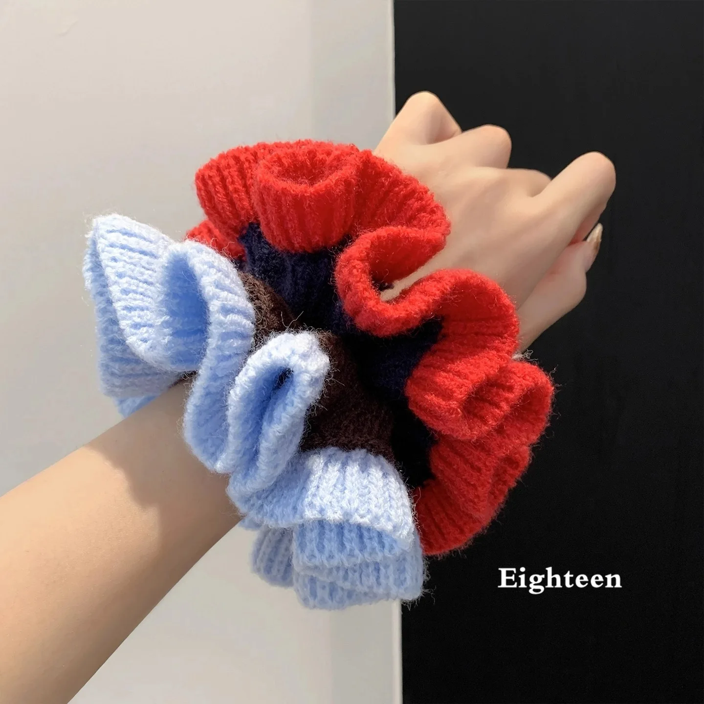 قطعة واحدة من خيوط محبوكة ملونة على الطراز الكوري، ربطة شعر على شكل كعكة كبيرة، إكسسوار شعر للخريف والشتاء،