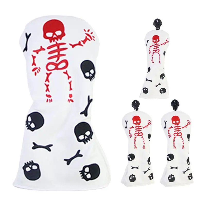 Golf Putter Head Covers 4pcs Skeleton Pattern Wrapped Golf Training Equipment Embroidery Golf Headcovers Protector Halloween