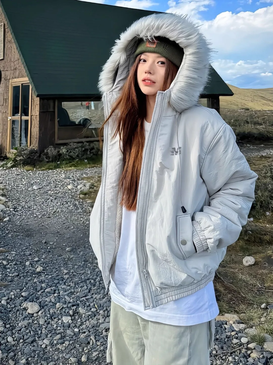 

American Retro Thiened Hooded Jaet ex Vintage Casual Loose Couple Outerwear Trendy Youth Long Sve Zipper Closure