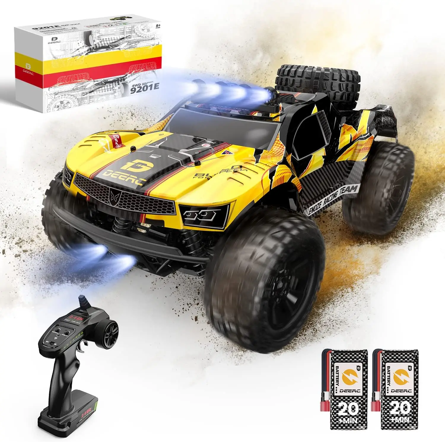 Large Remote Control Truck with Lights, Fast Short Course RC Car, 48 km/h 4x4 Off-Road Hobby Grade Toy Monster Crawler Electric