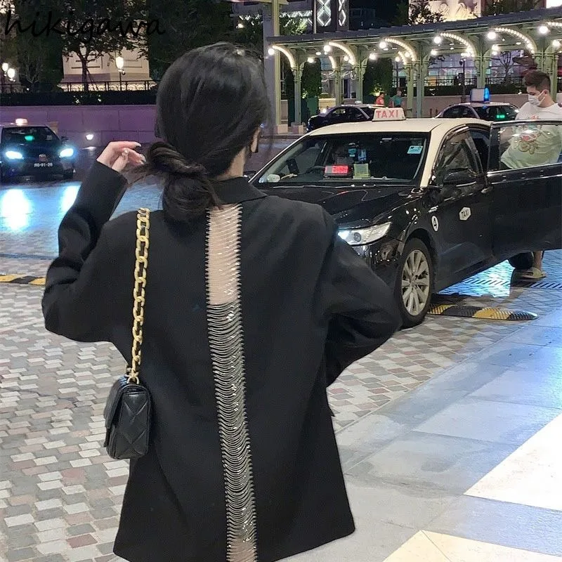 Harajuku Women Blazers Streetwear Fashion Oversized Outwear Y2k Tops Sexy Backless Chain Coat Casual Korean Y2k Jackets 7n603