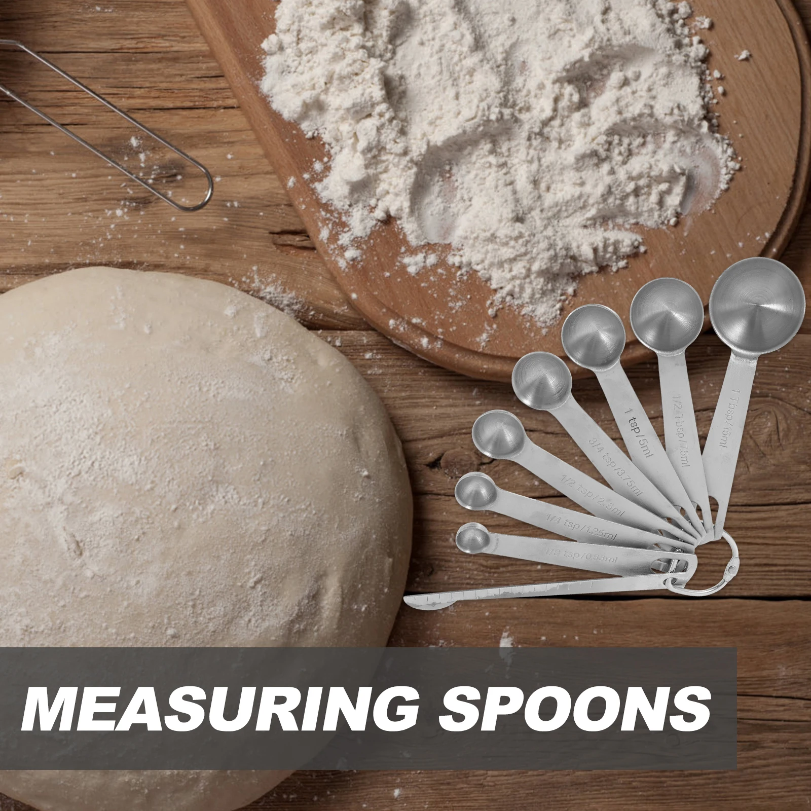 

8Pcs Stainless Steel Measuring Spoons Baking Kitchen Accessories Accurate Scale Design Small Size For Coffee Shops And Home Use