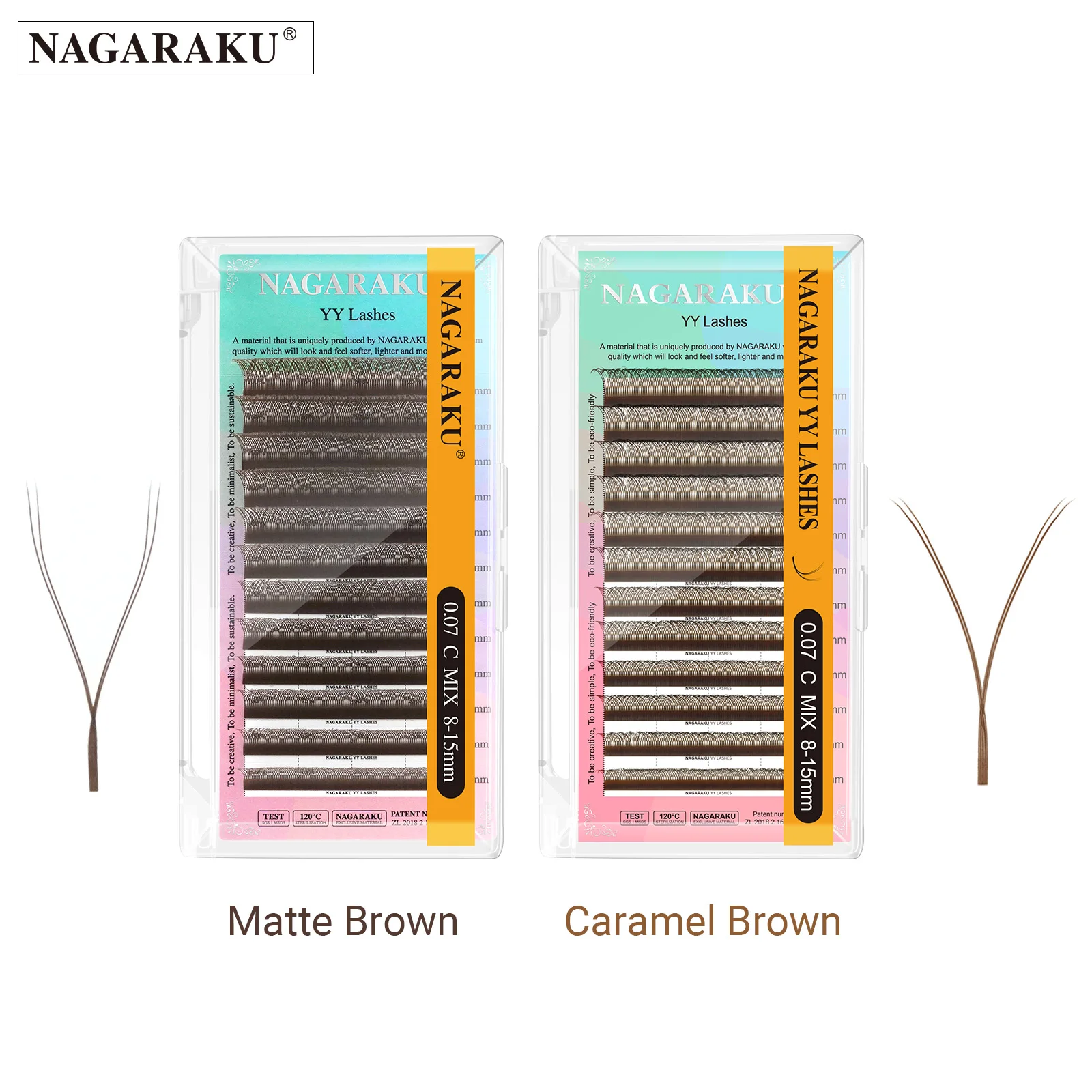 NAGARAKU Matte/Caramel Brown YY Shape Hand Woven Premium Synthetic Mink Eyelashes Soft Natural Meshy Net Cross False Eyelashes