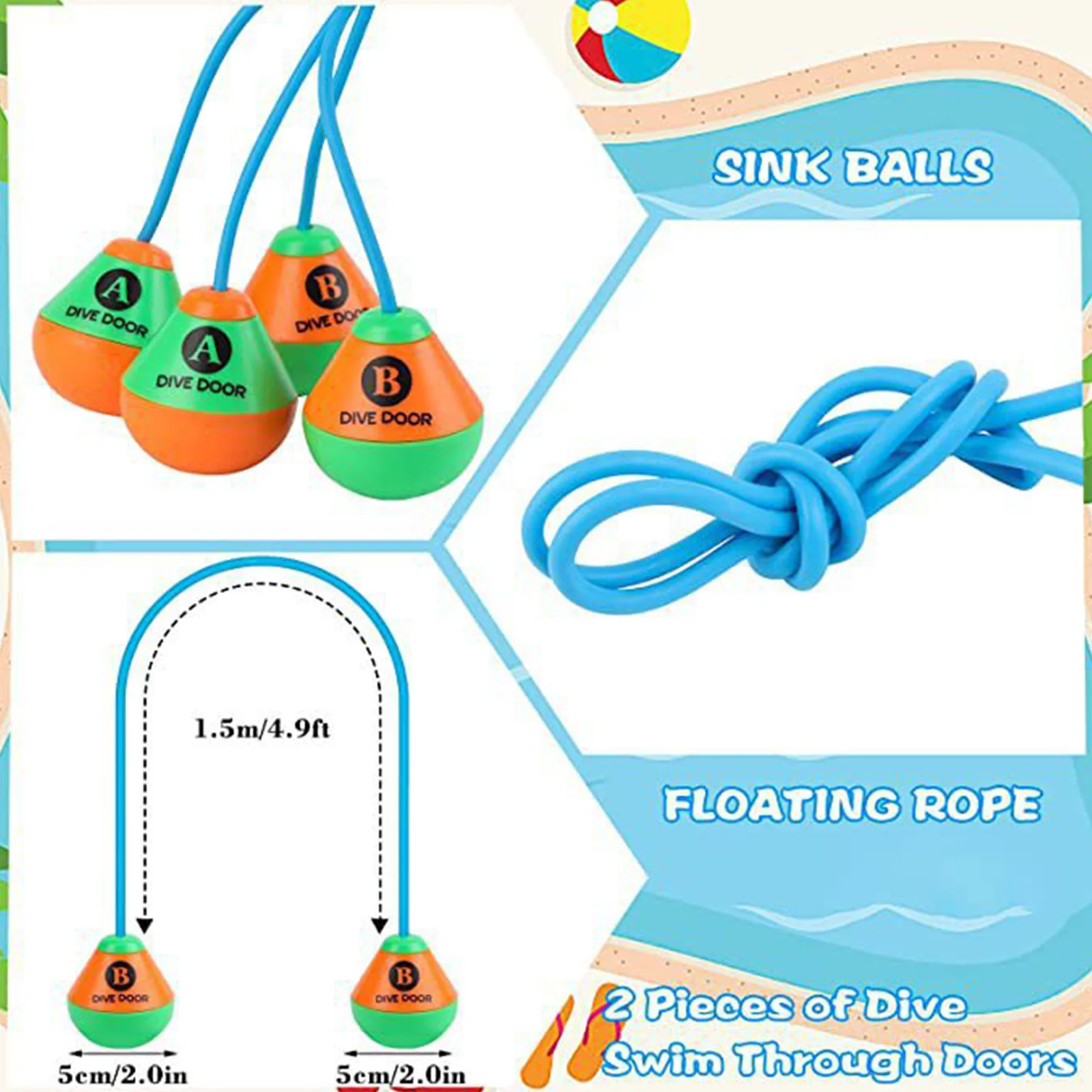 10-2PCS Through Door Diving Ring Funny Swimming Game Aids Dive Door Reusable Diving Training Crossing Rope Door Pool Water Toys