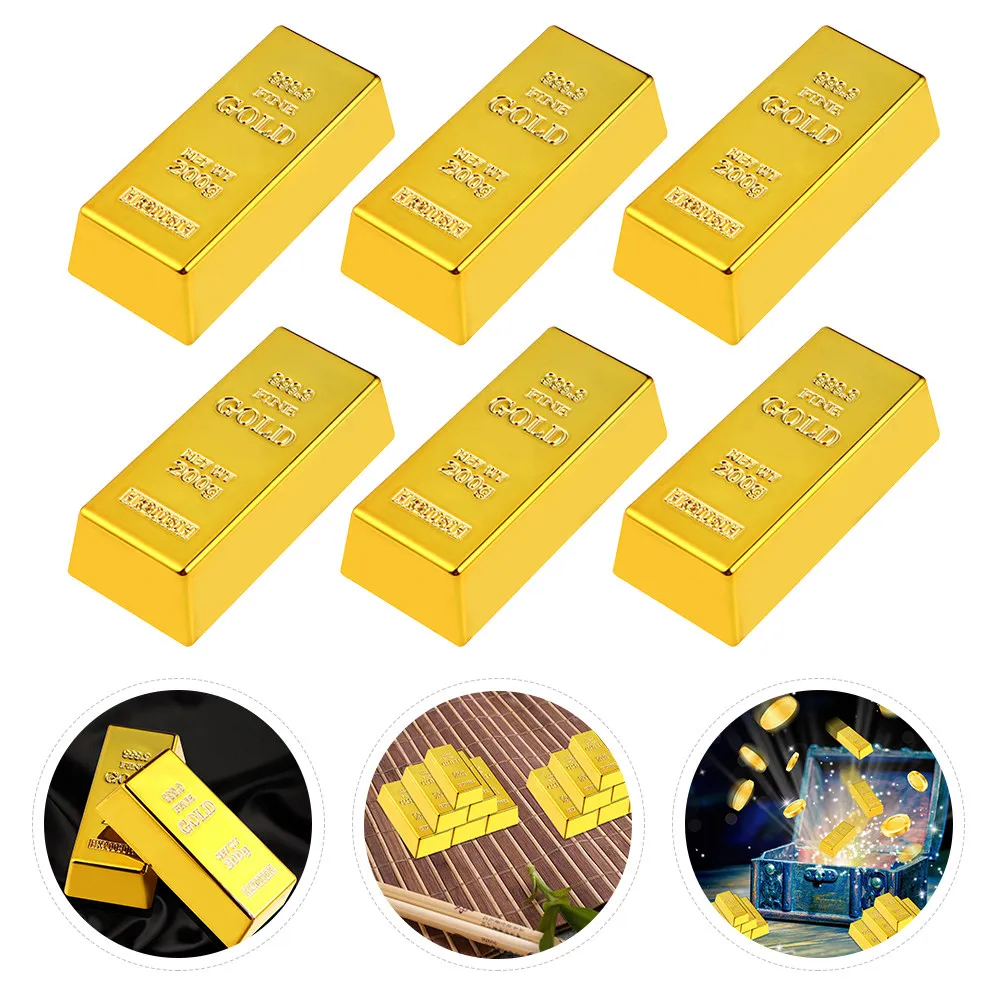 6 pcs Plastic Bars Simulation Golden Bricks Durable Fake Gold Bar For Kids Creative Home Decor Game Props Artificial Gold Bars