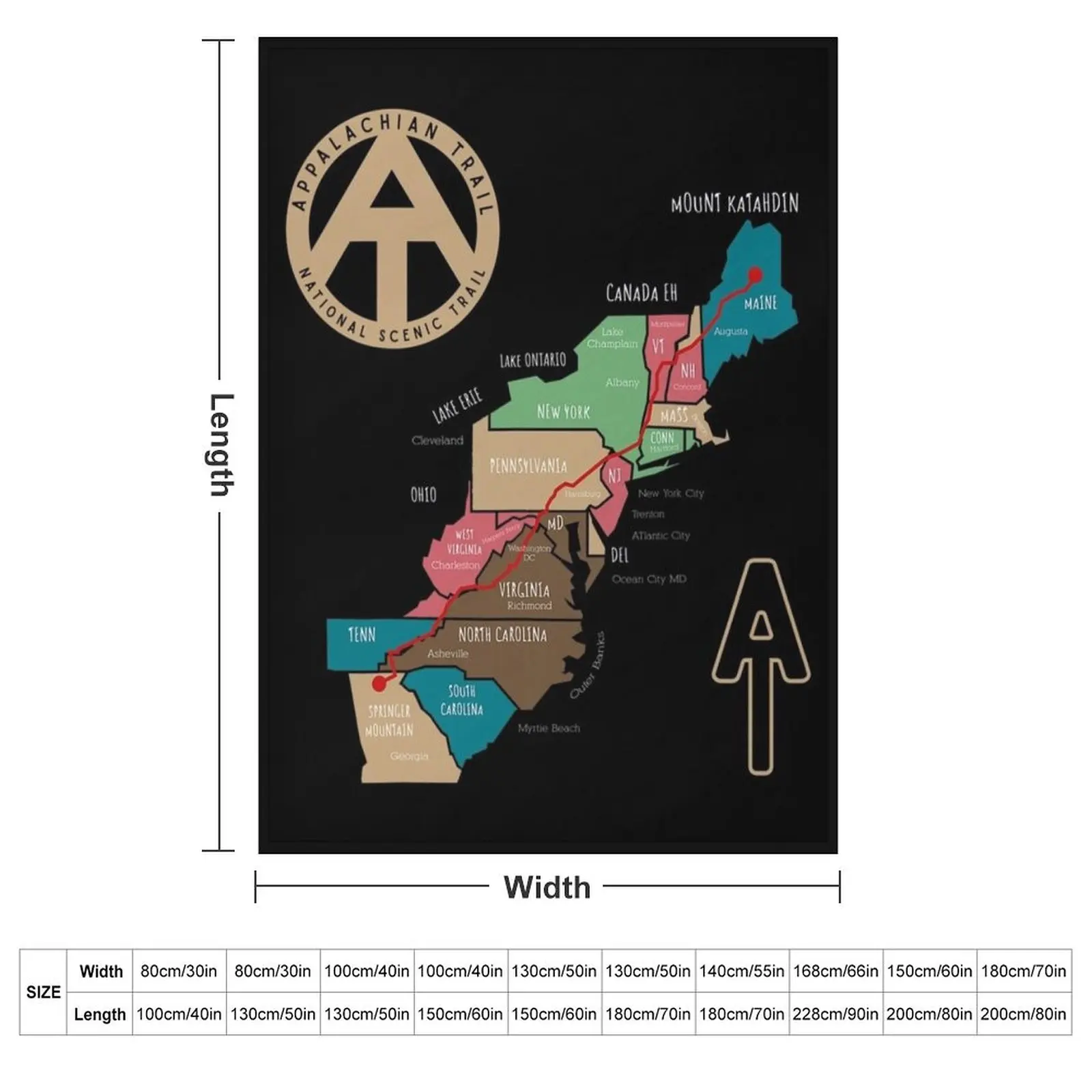 Appalachian Trail Hiking Map Throw Blanket christmas gifts Picnic Bed Plaid on the sofa Soft Luxury Thicken Blankets