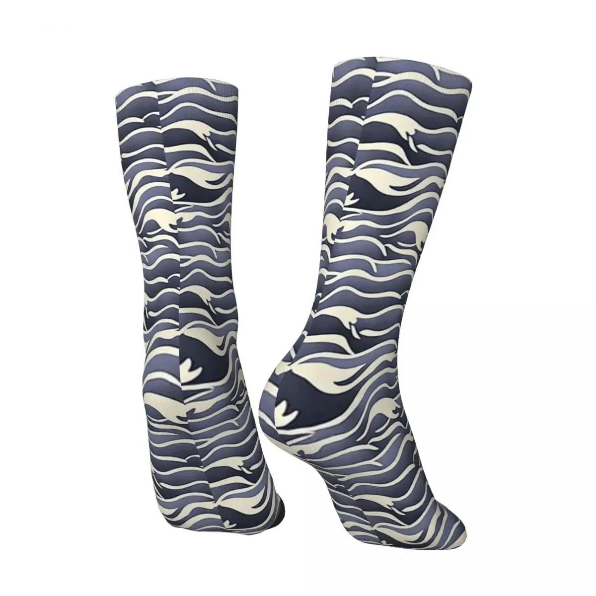 Crazy Sock for Men Ocean Blue A Voyage With Our Feathered Friend Design Hip Hop Harajuku Ocean Pattern Printed Crew Sock