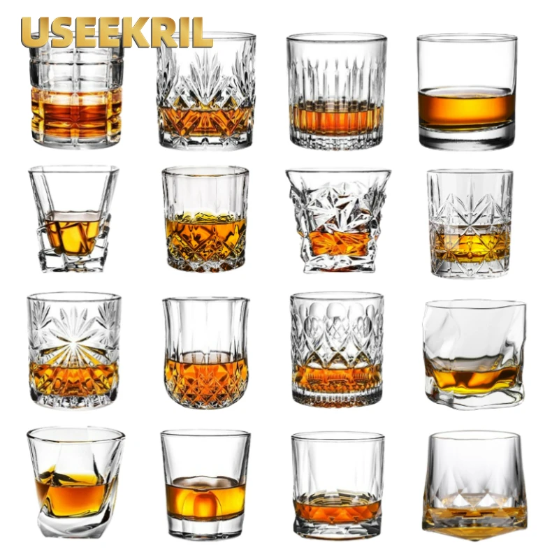 Brand Wine Glass Lead-free Heat Resistant Transparent Crystal Beer Whiskey Brandy Vodka Cup Multi Pattern Drinkware Bar Gifts