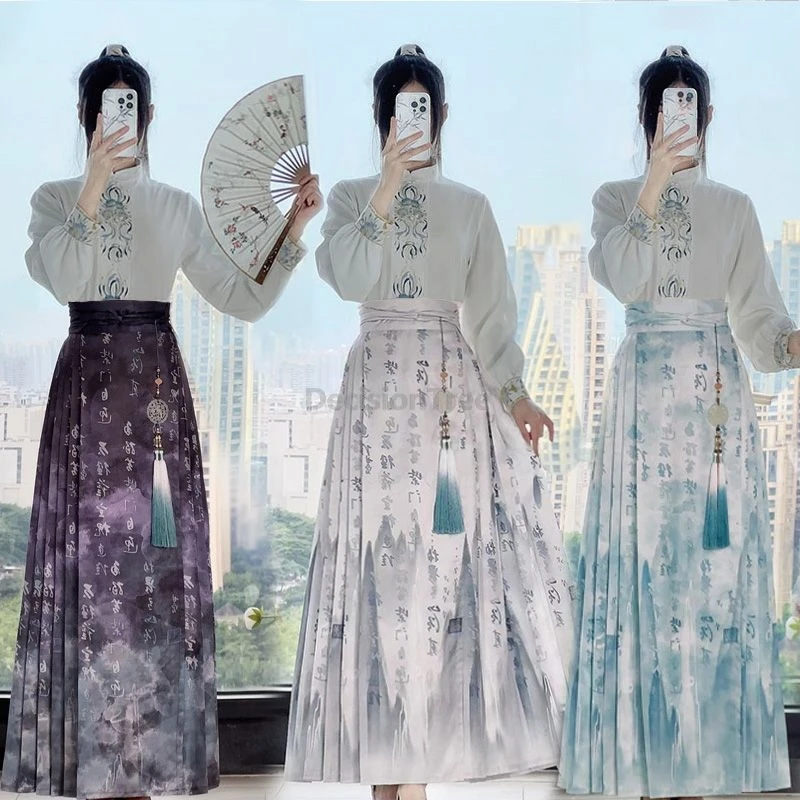 

2025 chinese characteristic calligraphy printed hanfu ming style classical temperament improved daily hanfu retro trendy hanfu