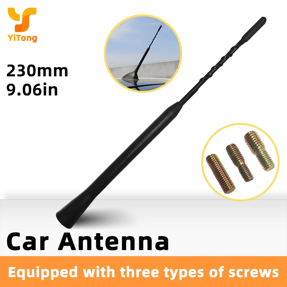 Yitong 1/2set Car Radio Antenna Equipped With Three Types Of Screws Roof Mast Whip Antenna Strong Stereo Signal Automotive Parts