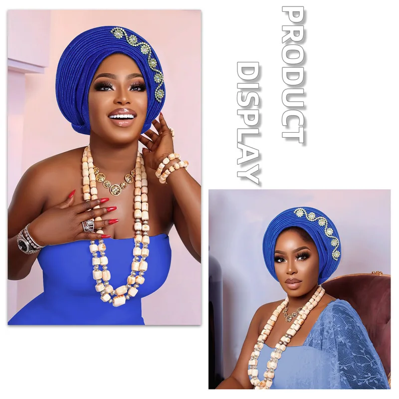 

African Nigeria Head Ties with Diamonds Turbante Already Made Auto Gele Bonnet Fashion Headgear Women Headscarf Wraps Headtie