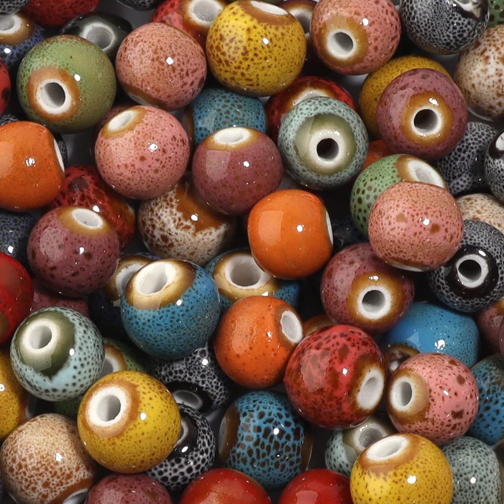 20Pcs 10mm Multicolor Ceramic Dot Beads Large Hole Loose Spacer Round Beads For DIY Exquisite Bracelet Necklace Jewelry Supplies