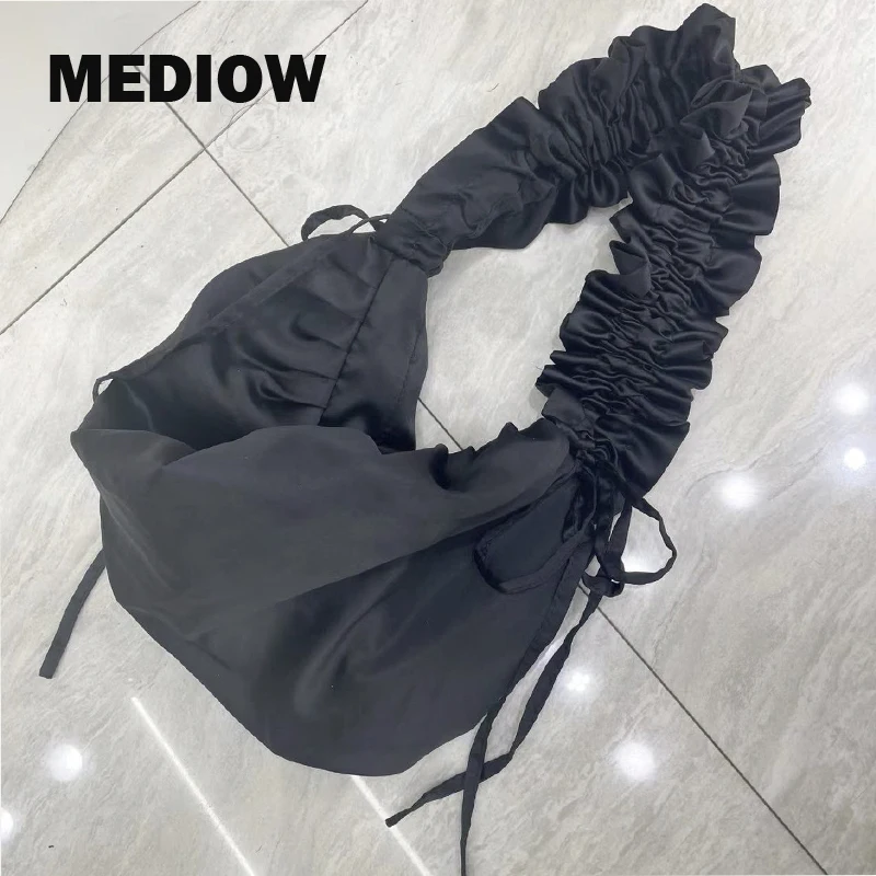 MEDIOW Casual Messenger Bag For Women Luxury Designer Handbags And Purses 2023 New In Polyester Wrinkle Decorate Satin Shoulder