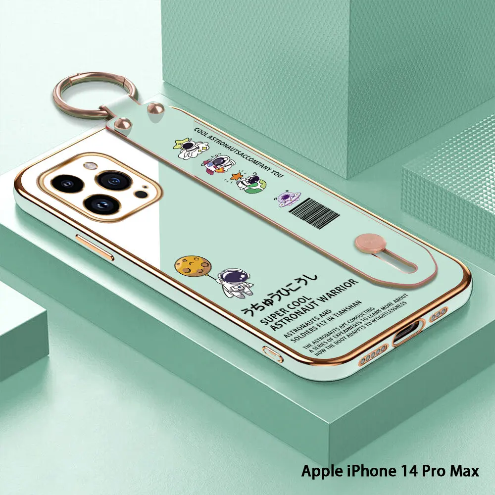 

(With Wristband) For iPhone 14 Pro Max 14 15 Plus 15 Pro Max 14Pro 15Pro Astronaut Back Cover Luxury Plating TPU Phone Case