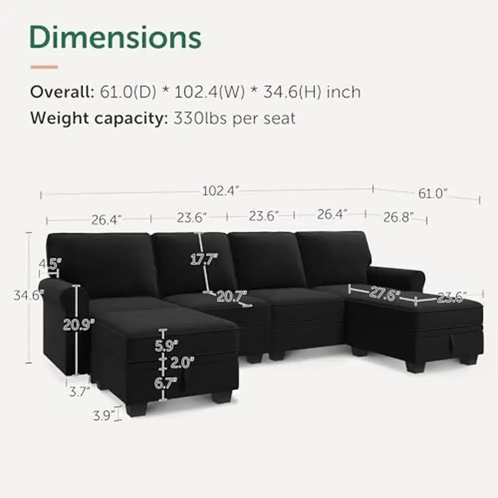 Velvet U Shaped Sectional Sofa with Hidden Storage & Movable Ottomans Large Living Room Couch Easy Assembly & Pet-Friendly