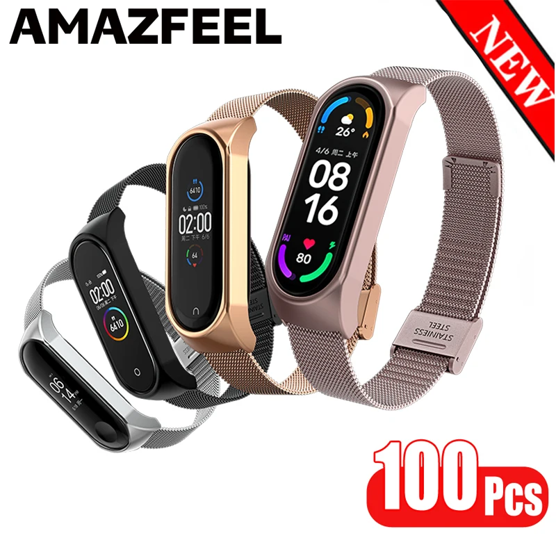 

100Pcs/Pack Universal Metal Strap For Xiaomi Mi band 6 Bracelet Wrist Strap Band For Xiaomi Miband 5 6 4 3 Smartband Accessories