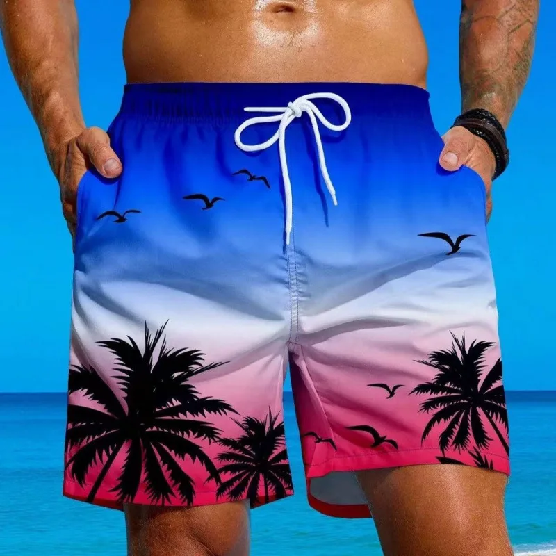 Men's Beach Shorts Coconut Tree Gradient 3D Print Men Oversized Surfing Board Sports Pants Swim Swimsuits Trunks Kids Clothing