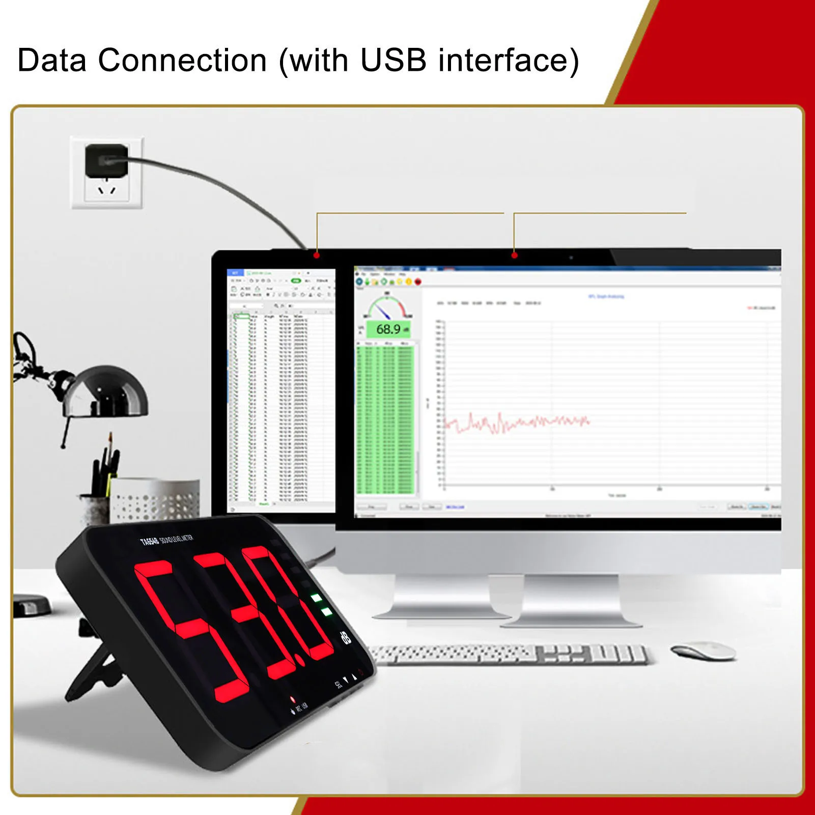 

13in Screen Sound Level Meter Wall Hanging Digital Decibel Reader Environmental Noise Alarm TA654B Sound Level Reader