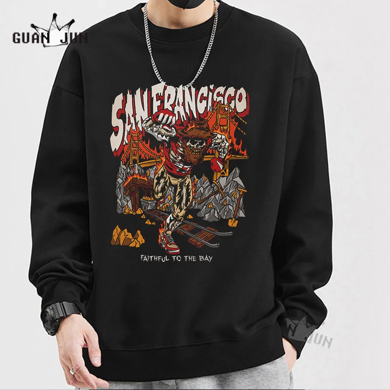 Sanfrancisco Skull Sweatshirt  Aesthetic Hooded Men Women Oversized Graphics Print Hoodies Tops Fashion Streetwear Retro Tops