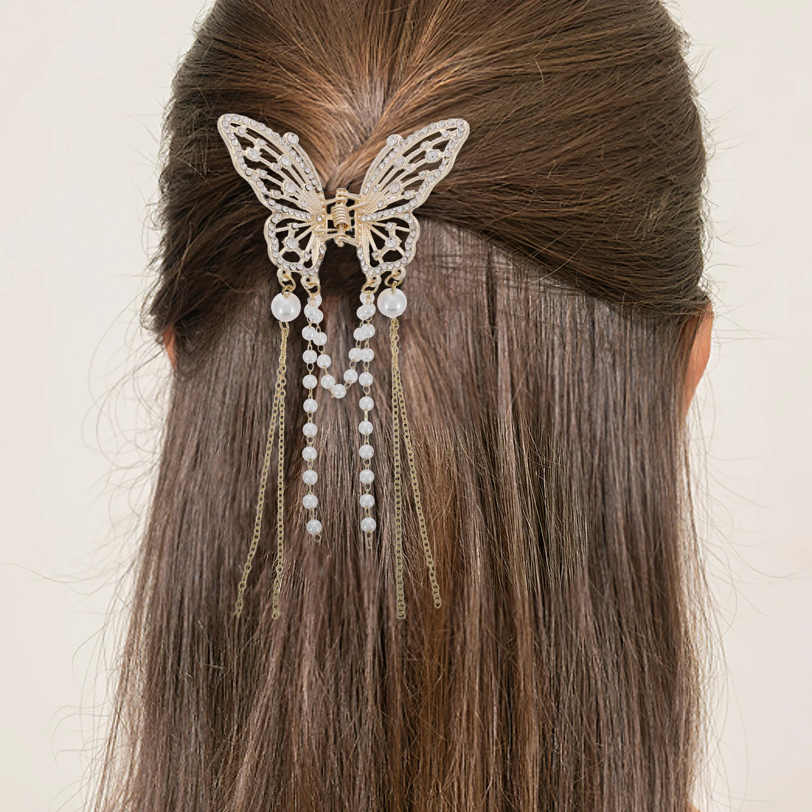 

Butterfly Crystal Rhinestone Tassel Silver Alloy Durable Metal Vintage Hair Rhinestones Clips Style Women Hair Accessories