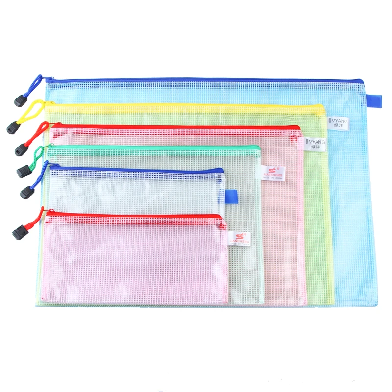 Plástico transparente pastas com zíper, saco de armazenamento, saco de documentos do escritório, escola arquivo bolso organizador, impermeável, 12 pcs