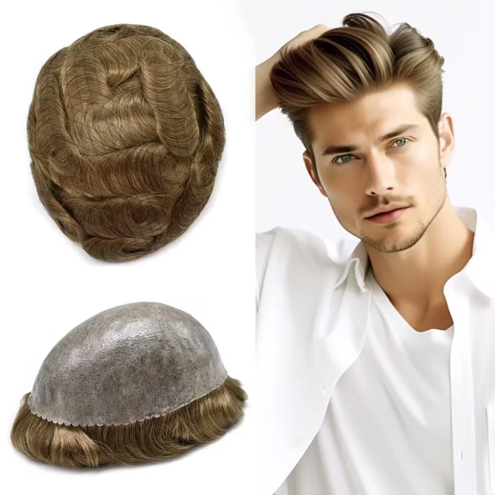 

Full PU Skin Base Men's Hair Replacement 100% Human Hair 0.1mm 0.08mm 0.12mm Custom Base Thickness Toupee System