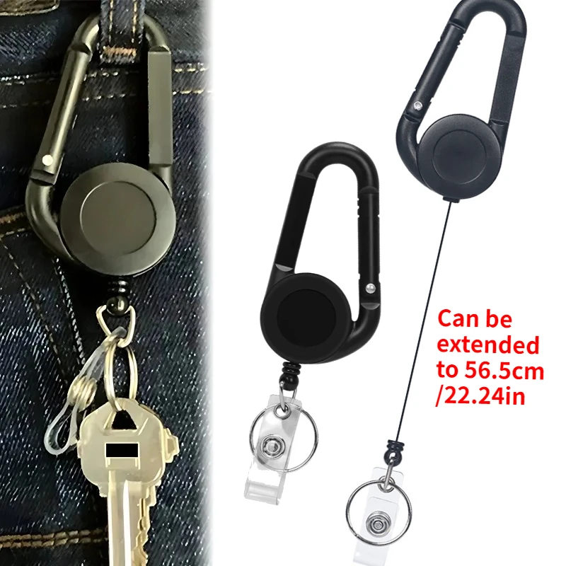 2pcs Retractable ID Badge Holder with Keychains, Key Ring Reel with Carabiner Clips, Keys Cards Lanyard for Work Office School