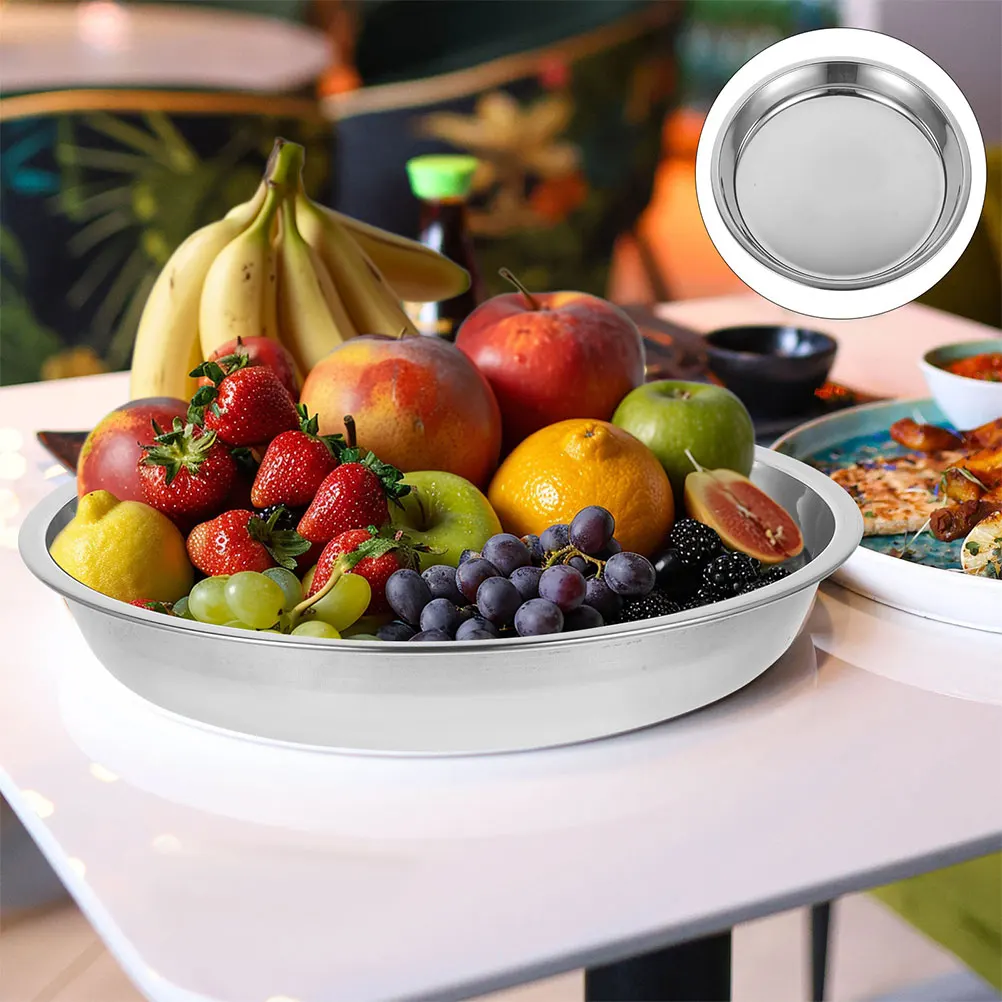 

Stainless Steel Food Plate Reusable Round Serving Tray for Party Home Storage Mixing Salad Container Baking Sheet